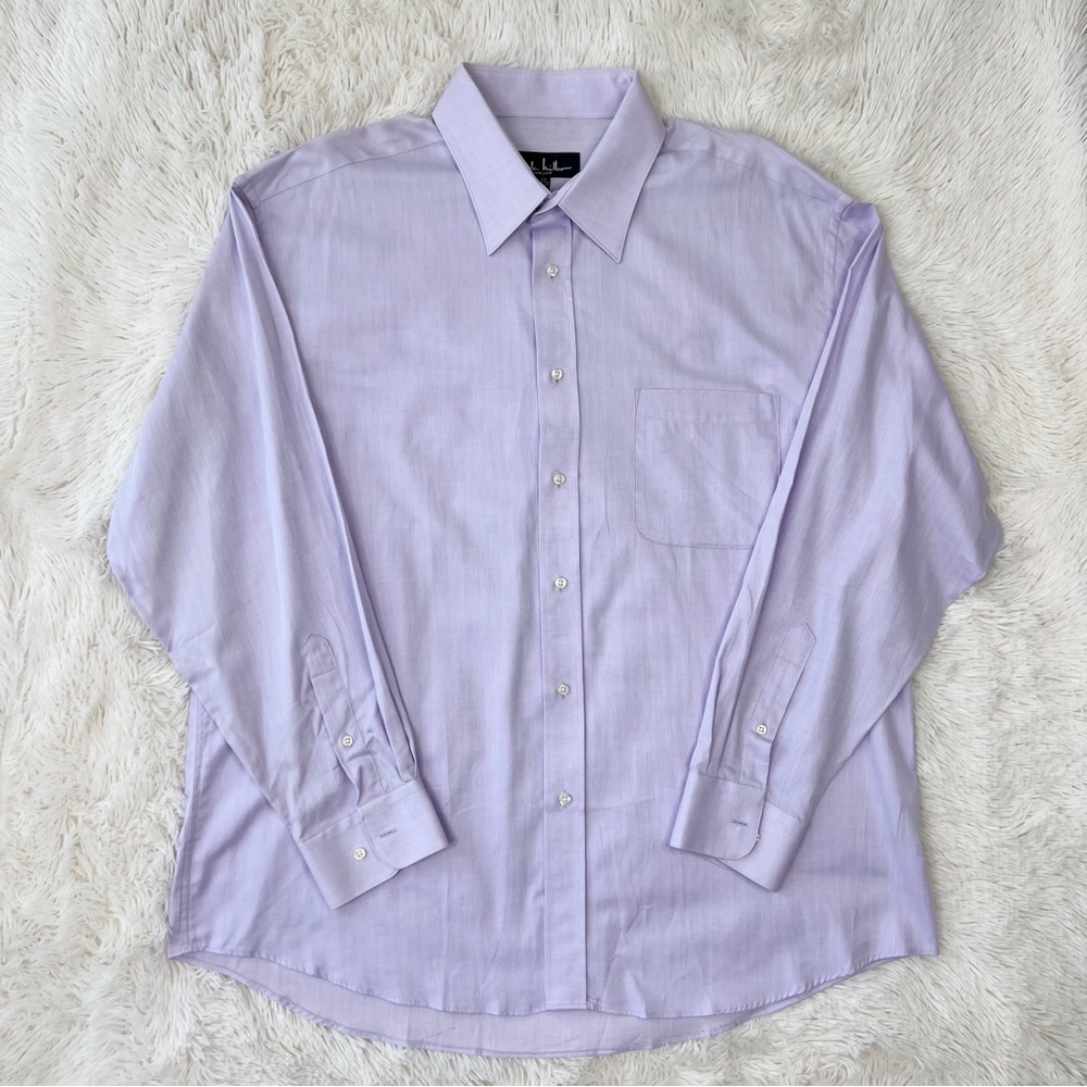 Nicole Miller men’s dress shirt lilac herringbone button down Sz 17 34/35